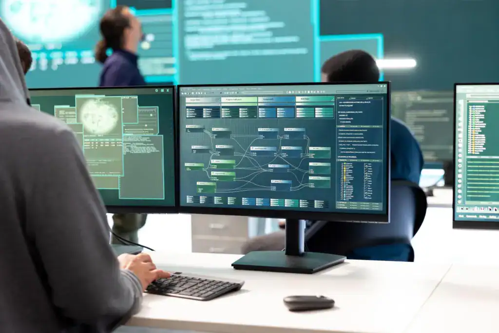 Analyst reviewing data architecture and governance controls within a modern analytics environment