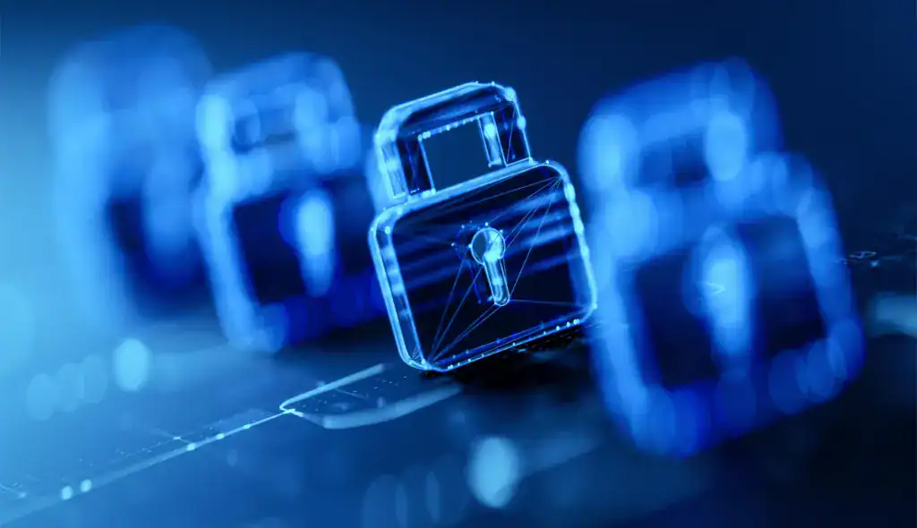 Digital padlock representing data security, privacy protection, and cybersecurity controls.