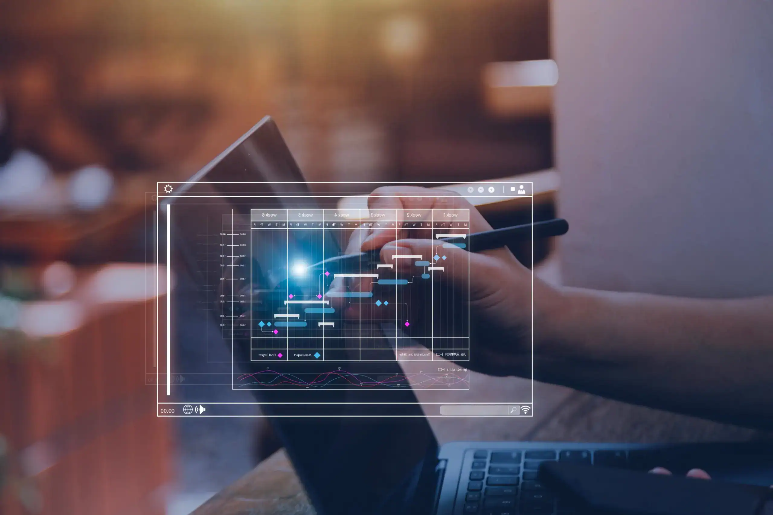 Professional using a tablet to analyse data trends and performance